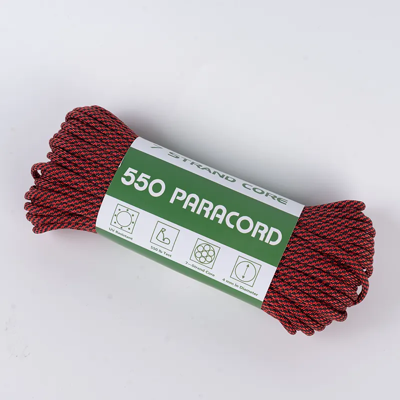 7 Strand Core 4mm Beltza eta Gorria Espiral 550 Poliester Paracord